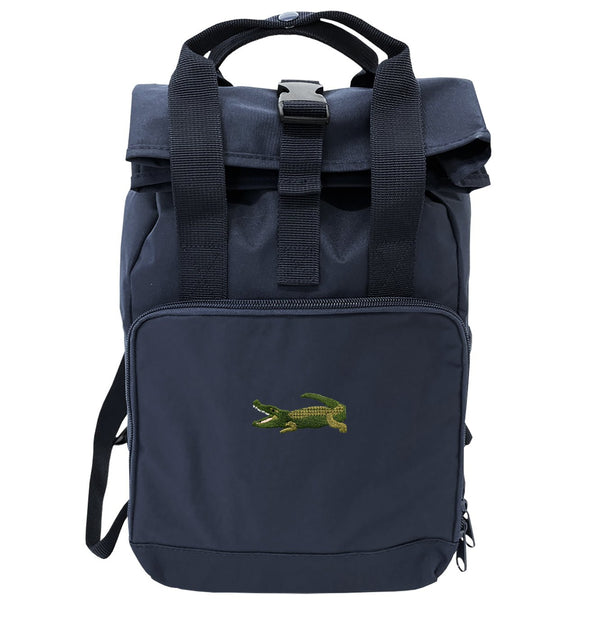 Crocodile Backpack - Mini Roll-top - Recycled Eco Rucksack - Wildlife Motif