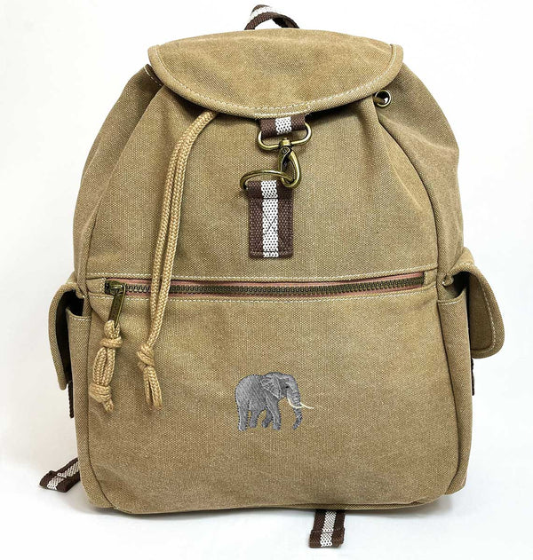 Elephant Vintage Canvas Backpack Elephant Embroidered Animal Lover Gift Blue Panda