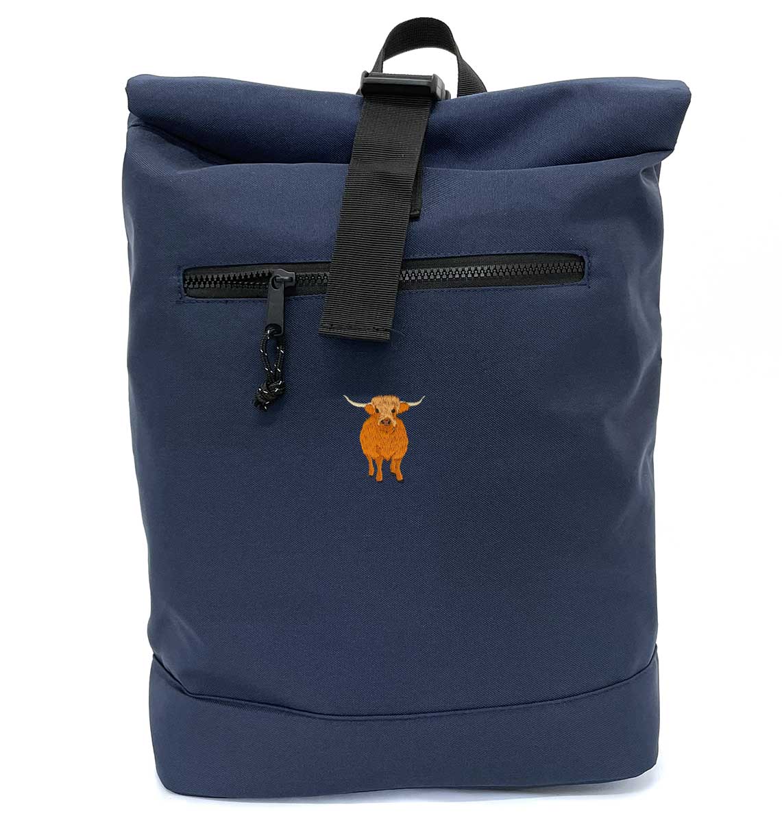 Highland Cow Beach Roll-top Recycled Backpack - Blue Panda