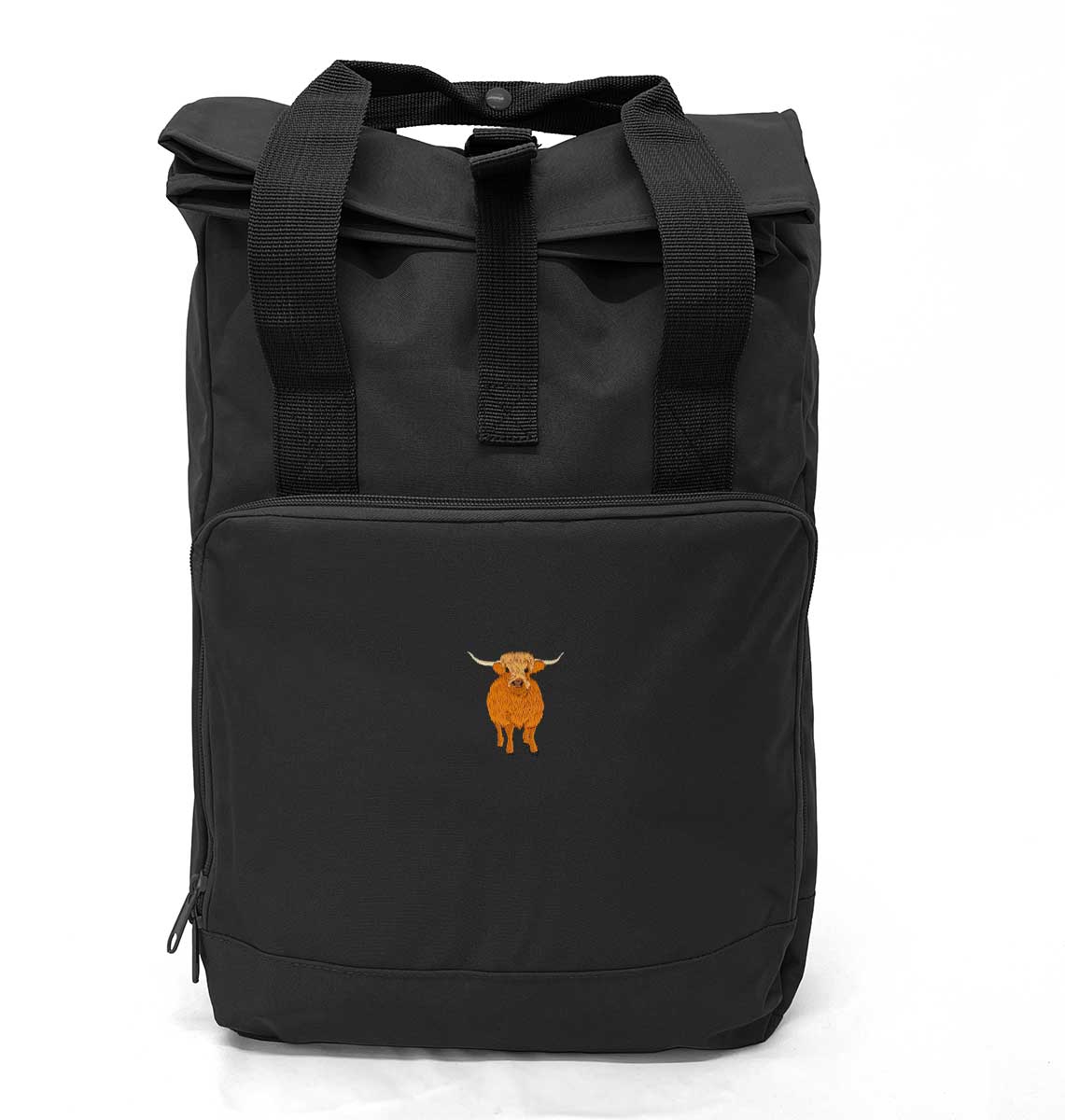 Highland Cow Large Roll-top Laptop Recycled Backpack - Blue Panda