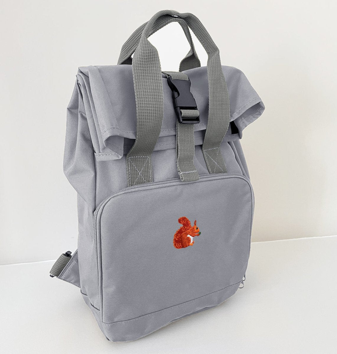 Red Squirrel Mini Roll-top Recycled Backpack - Blue Panda