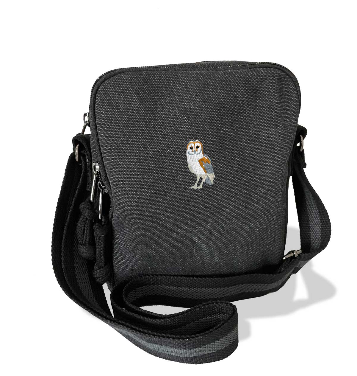 Barn Owl Vintage Canvas Cross-Body Hand Bag - Blue Panda