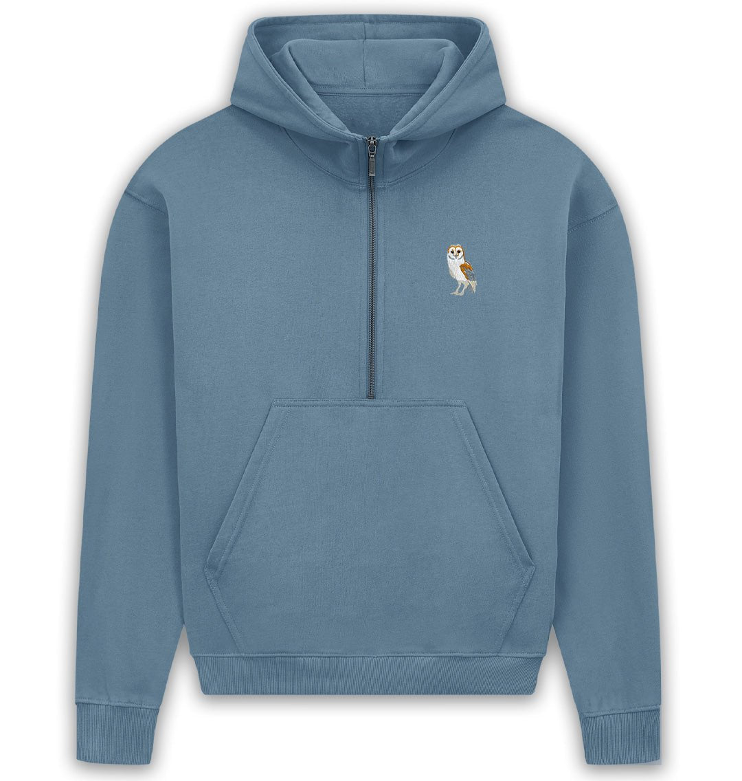 Barn Owl Womens Half - Zip Hoodie - Blue Panda