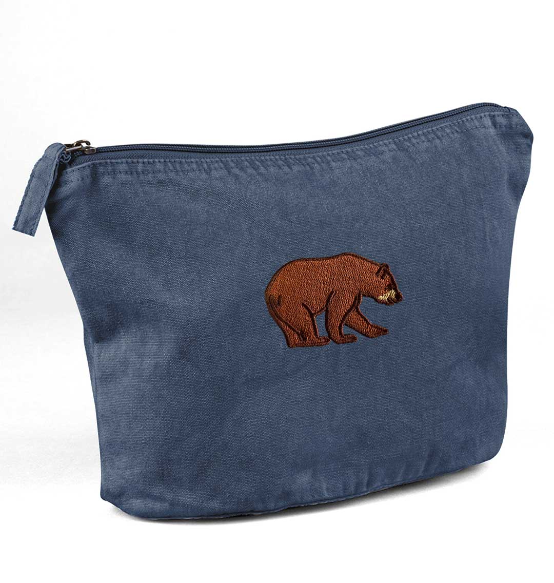Bear Recycled Cotton Accessory Pouch - Blue Panda
