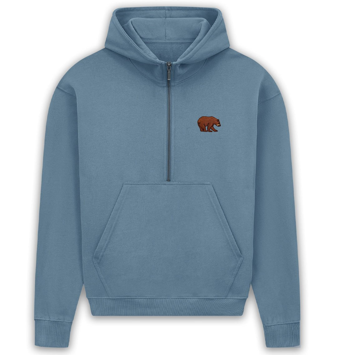 Bear Womens Half - Zip Hoodie - Blue Panda