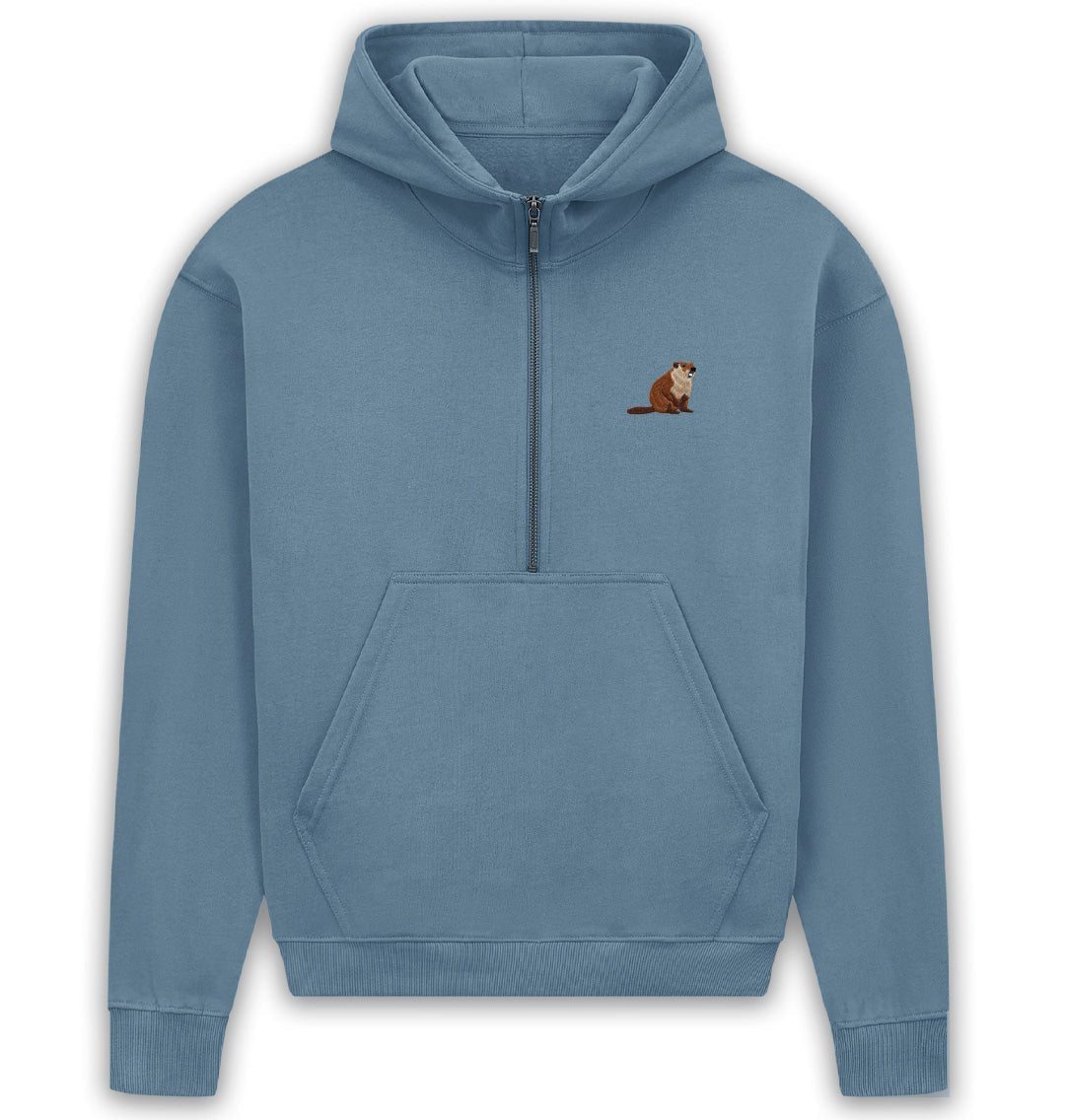 Beaver Womens Half - Zip Hoodie - Blue Panda