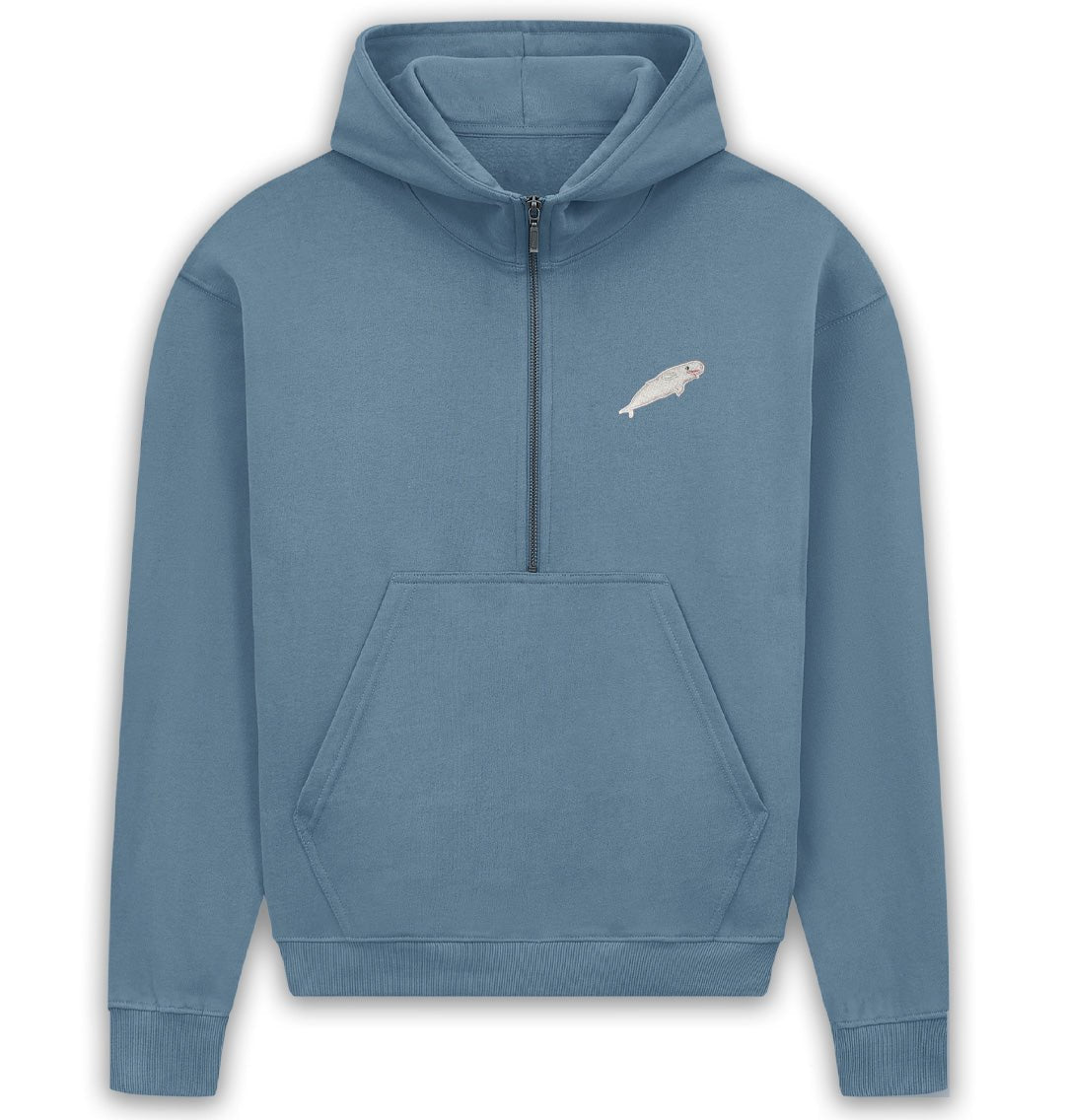 Beluga Whale Womens Half - Zip Hoodie - Blue Panda
