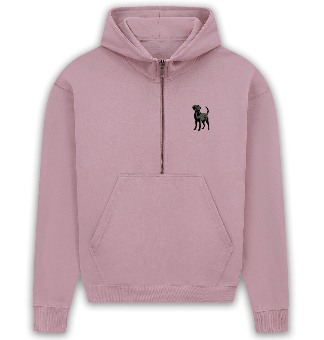 Black Labrador Womens Half - Zip Hoodie - Blue Panda