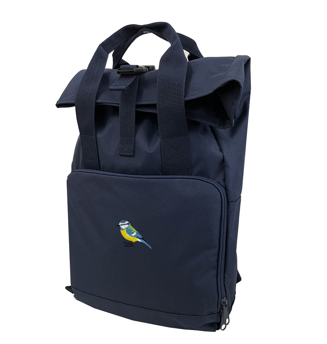 Blue Tit Everyday Roll-top Recycled Backpack - Blue Panda