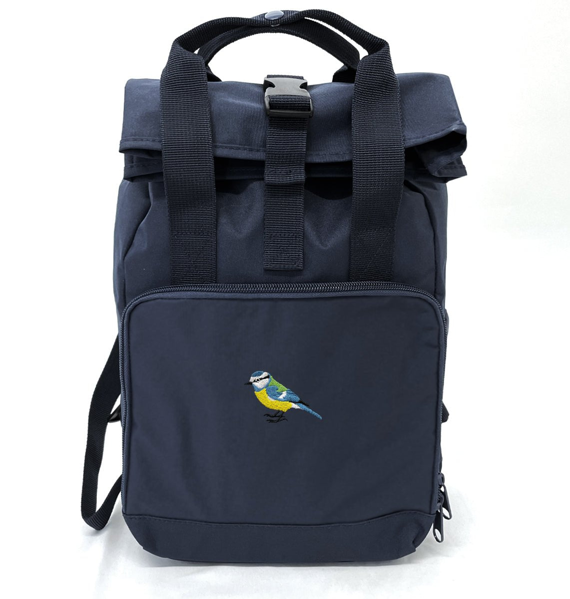 Blue Tit Mini Roll - top Recycled Backpack - Blue Panda