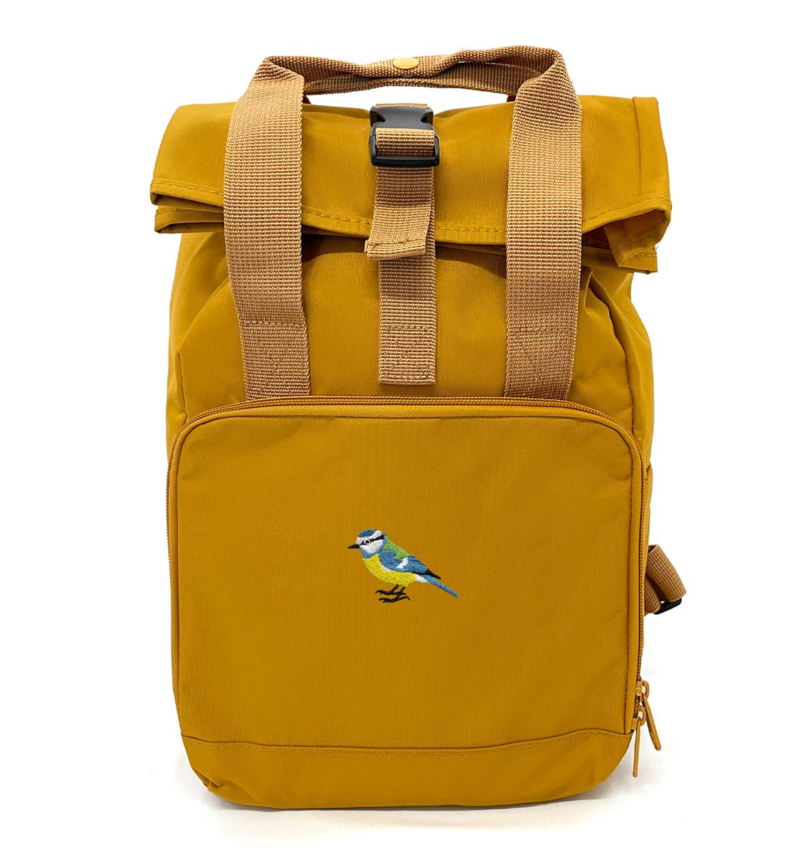 Blue Tit Mini Roll - top Recycled Backpack - Blue Panda