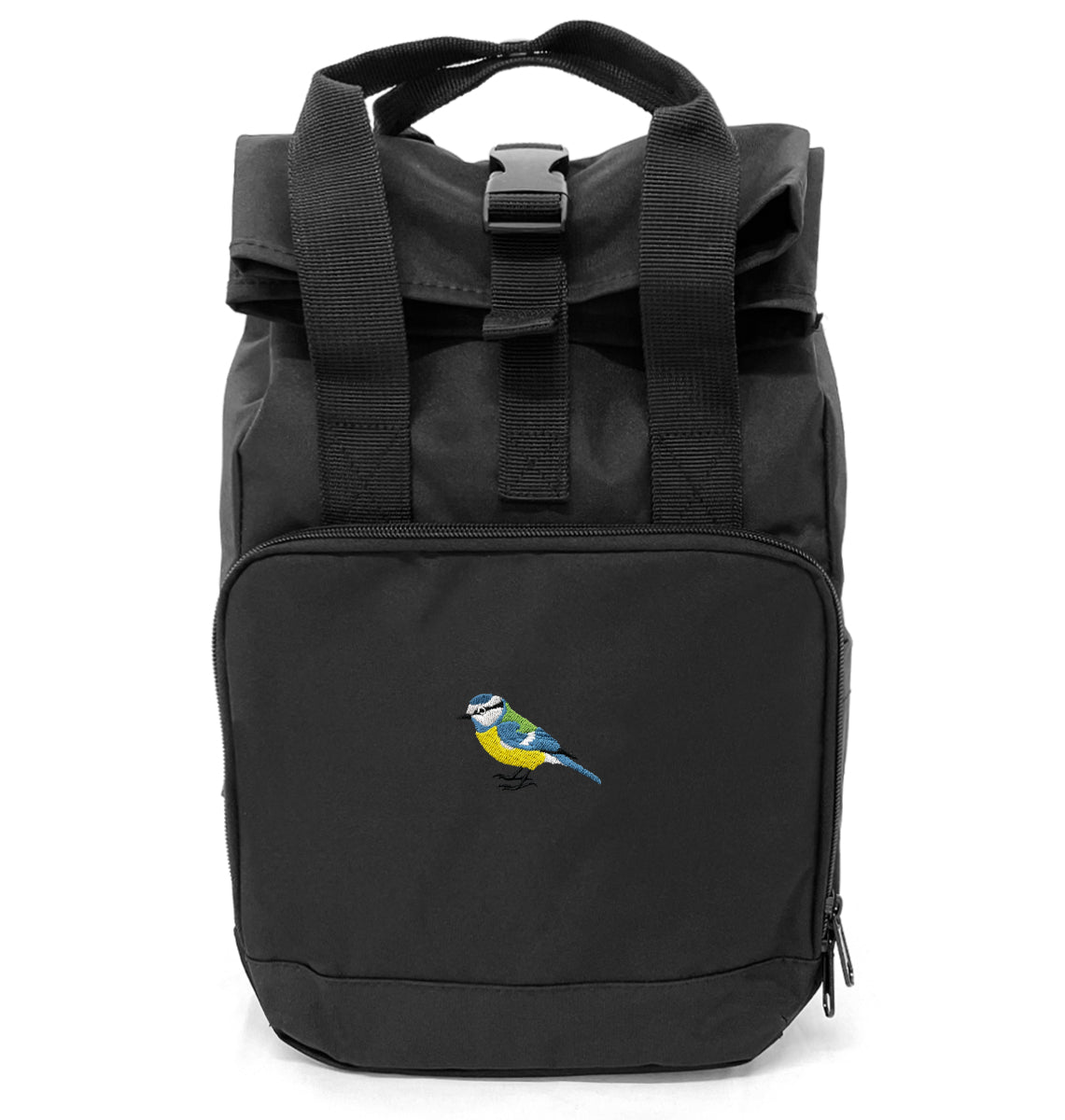 Blue Tit Mini Roll - top Recycled Backpack - Blue Panda