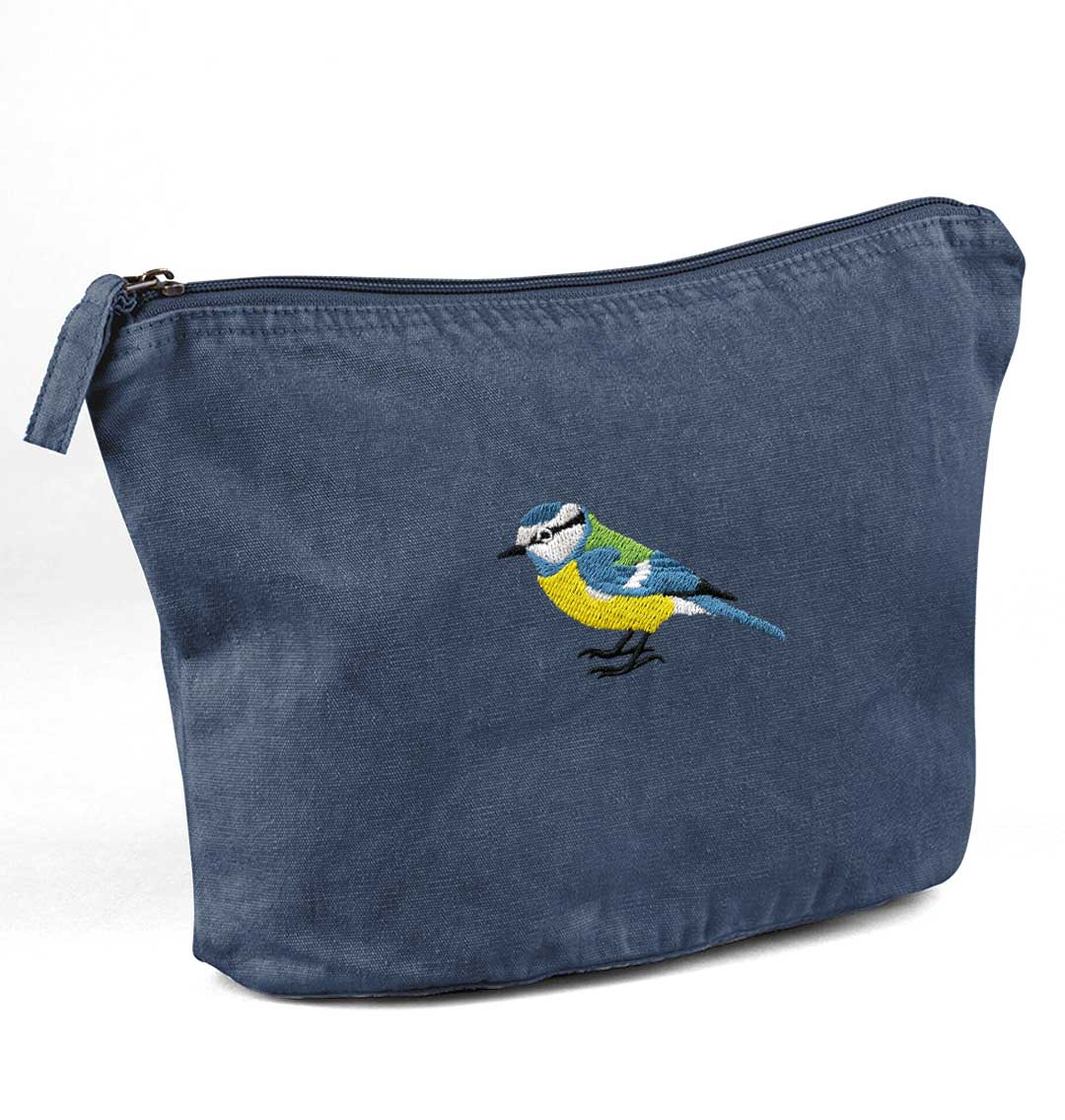 Blue Tit Recycled Cotton Accessory Pouch - Blue Panda