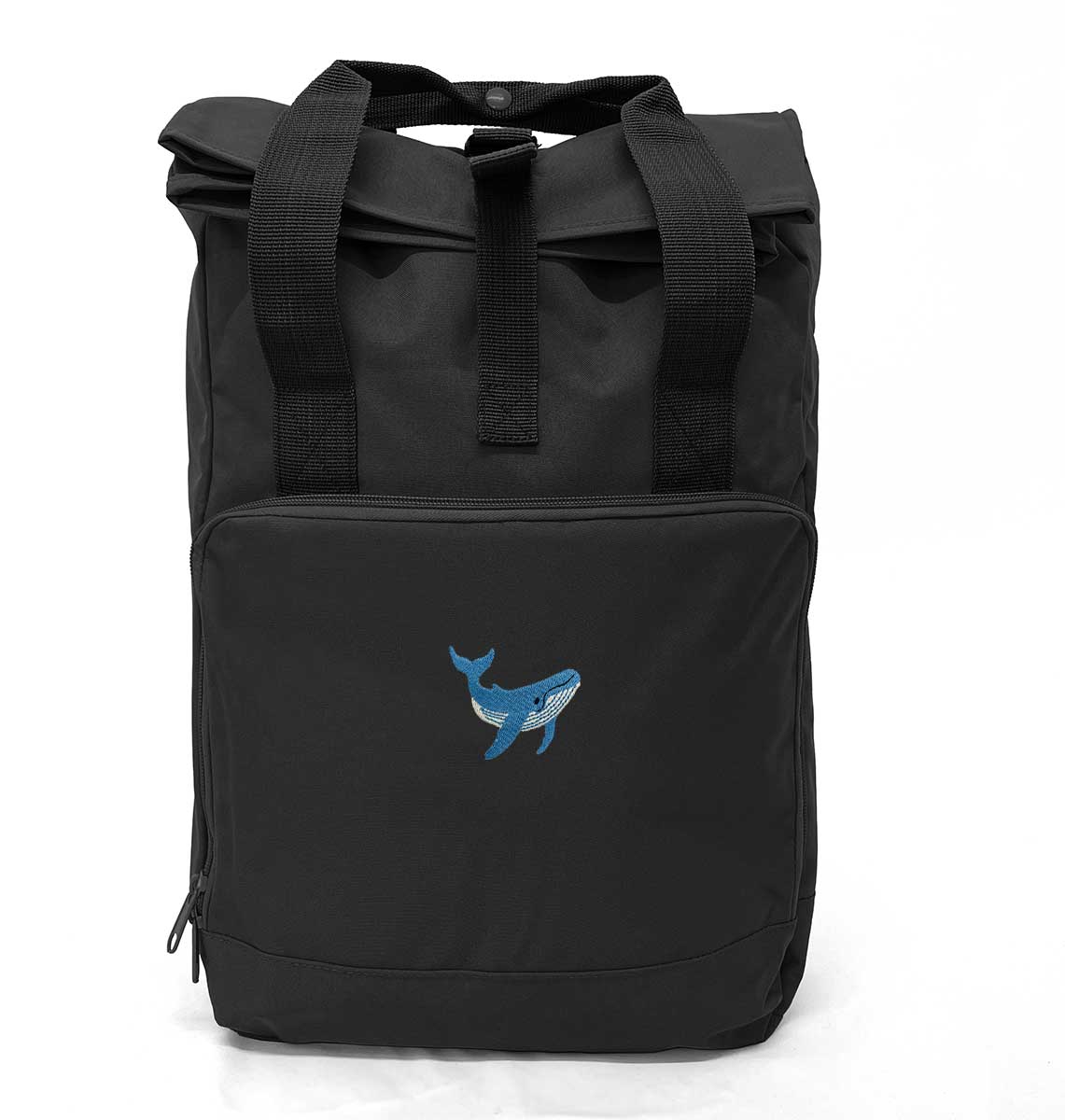 Blue Whale Large Roll-top Laptop Recycled Backpack - Blue Panda