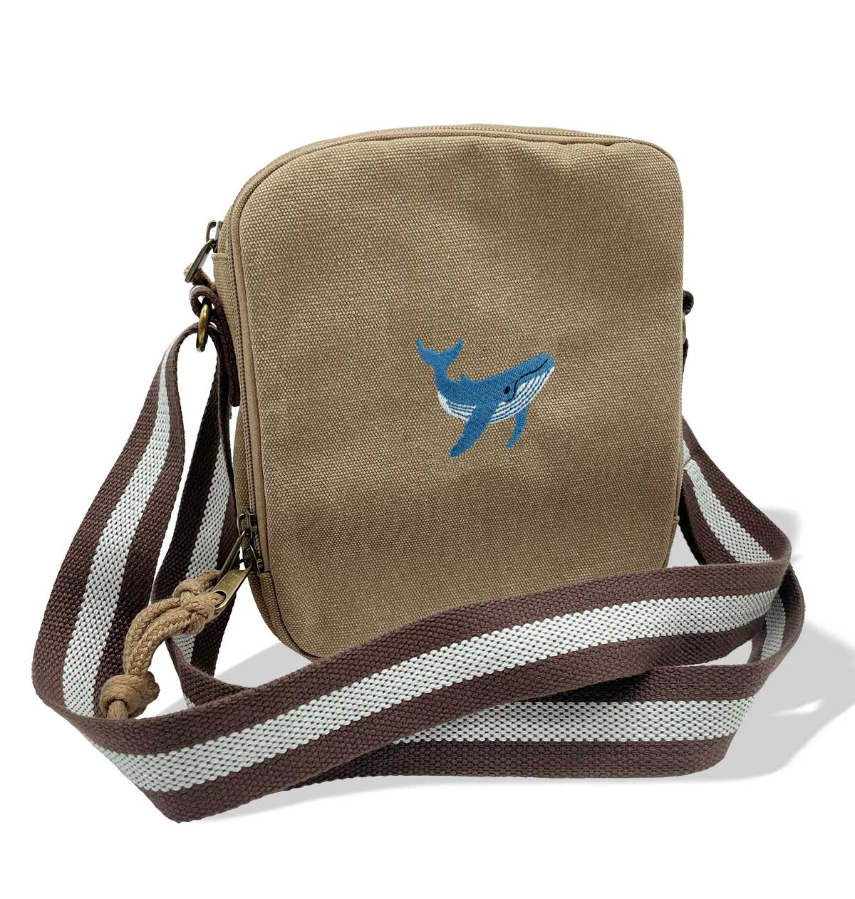 Blue Whale Vintage Canvas Cross-Body Hand Bag - Blue Panda