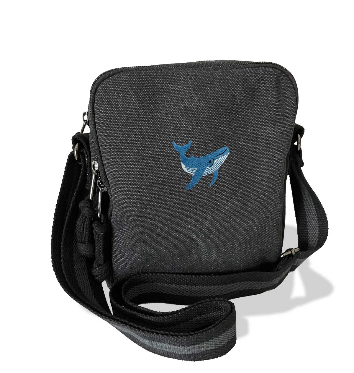 Blue Whale Vintage Canvas Cross-Body Hand Bag - Blue Panda