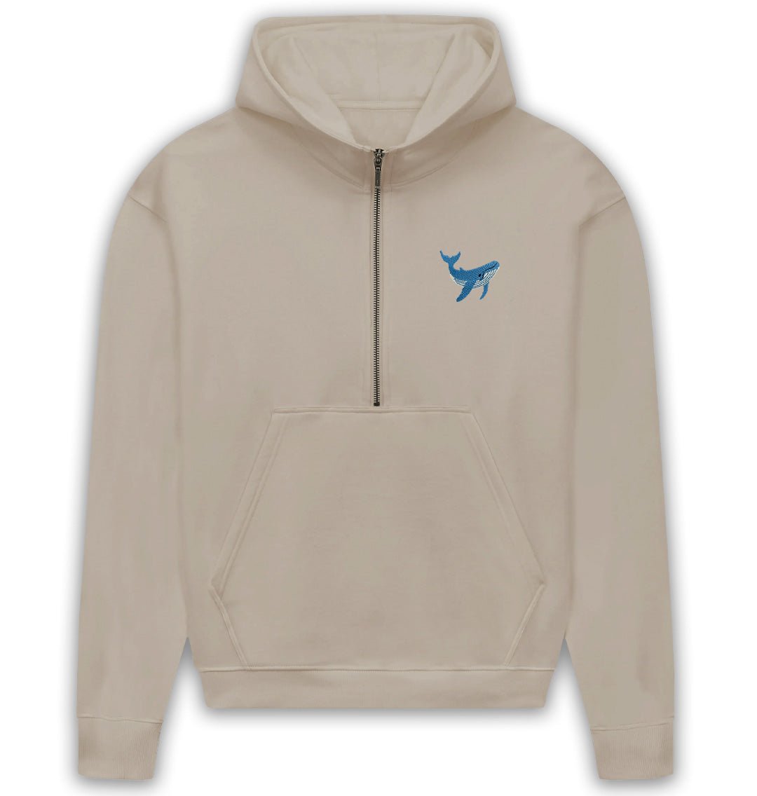 Blue Whale Womens Half - Zip Hoodie - Blue Panda