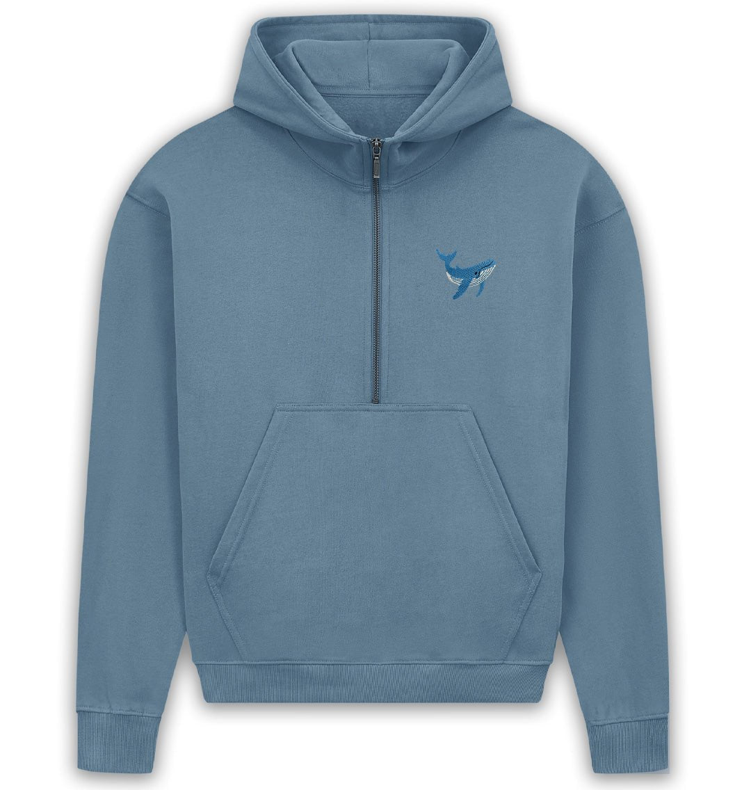 Blue Whale Womens Half - Zip Hoodie - Blue Panda