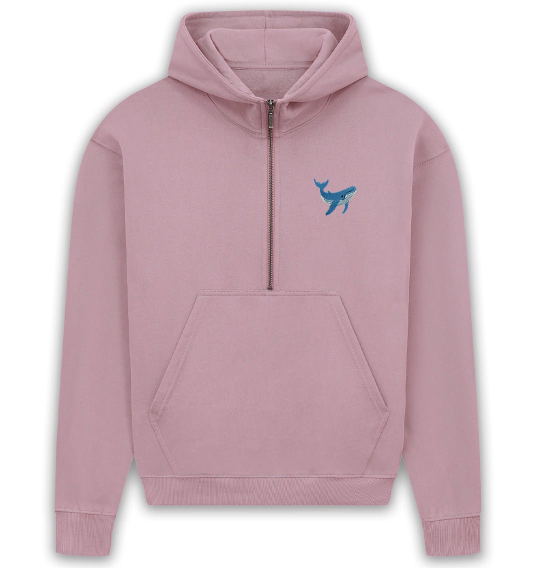 Blue Whale Womens Half - Zip Hoodie - Blue Panda