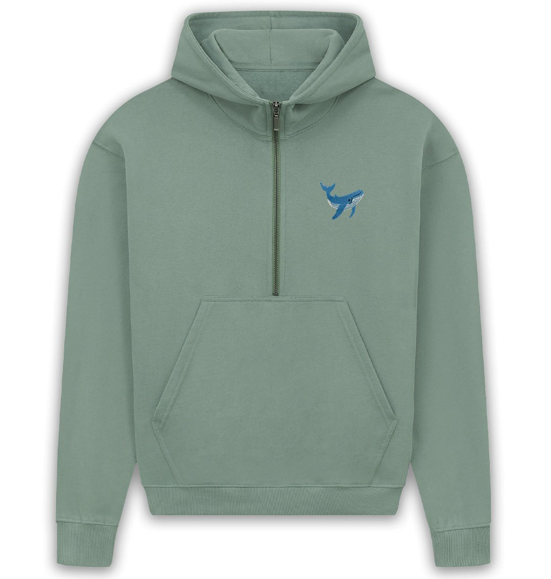 Blue Whale Womens Half - Zip Hoodie - Blue Panda