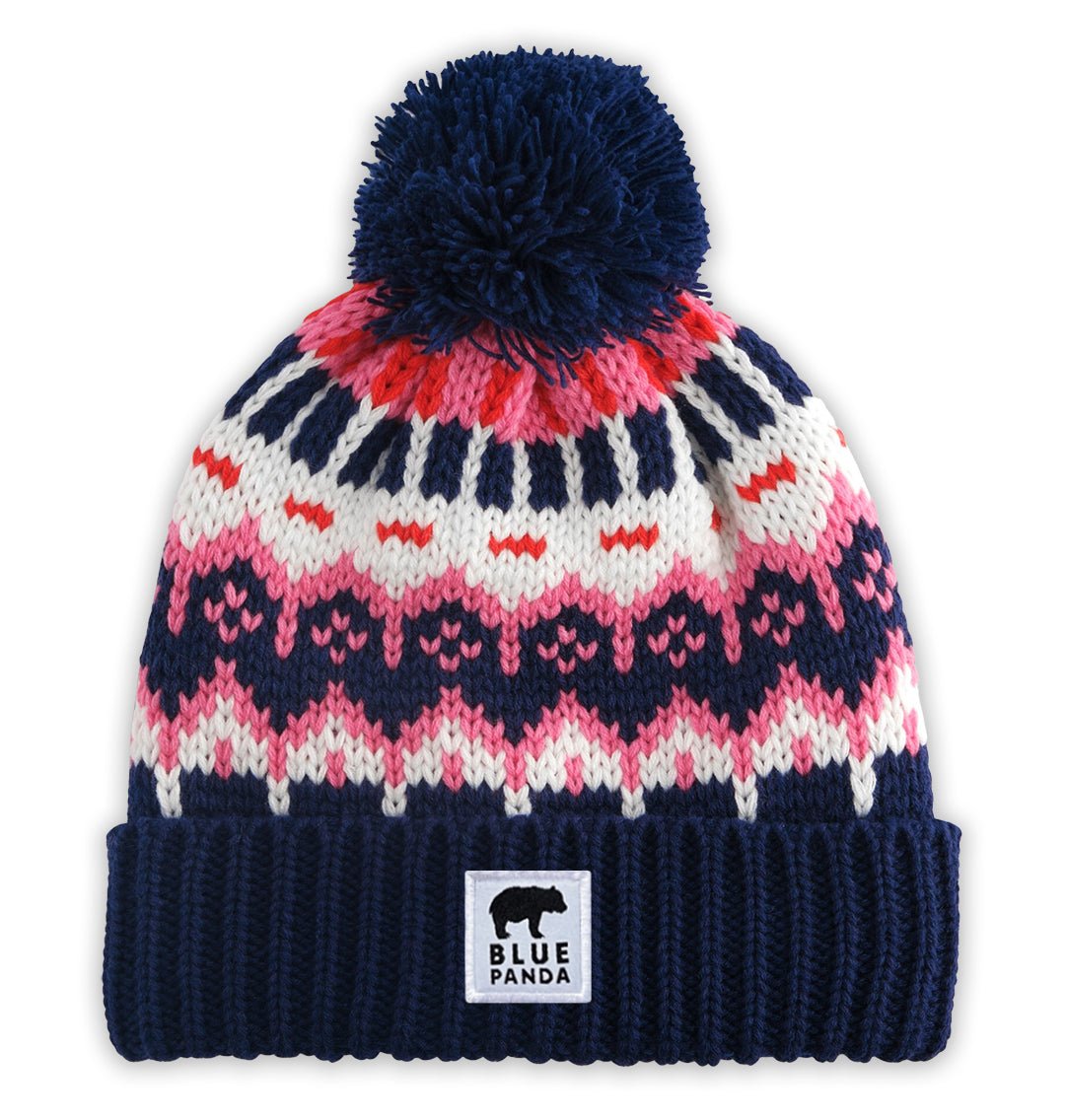Blue/Pink Alpine Bobble Hat - Blue Panda