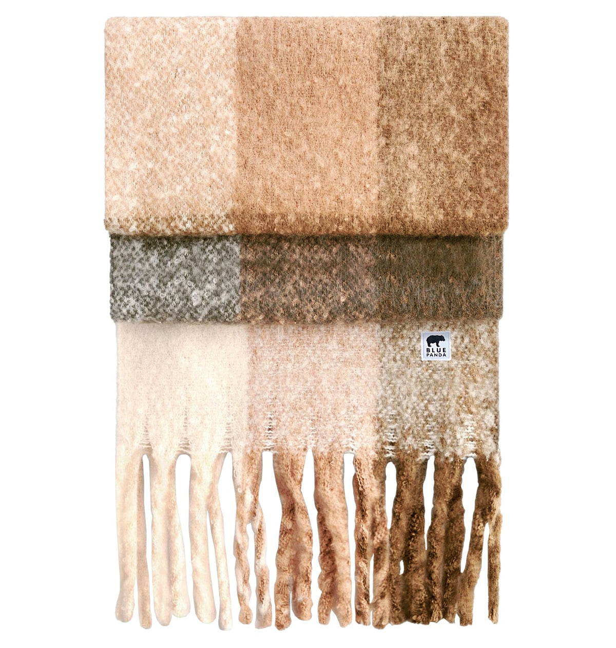 Brown Check Fuzzy Blue Panda Scarf - Blue Panda
