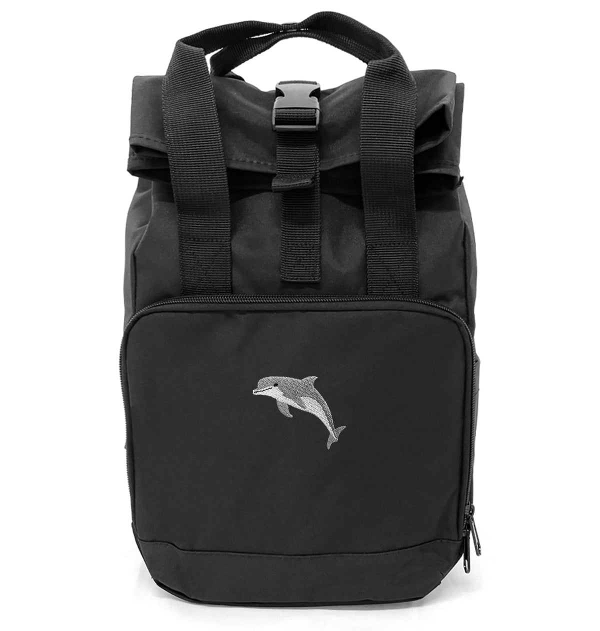 Dolphin Mini Roll - top Recycled Backpack - Blue Panda