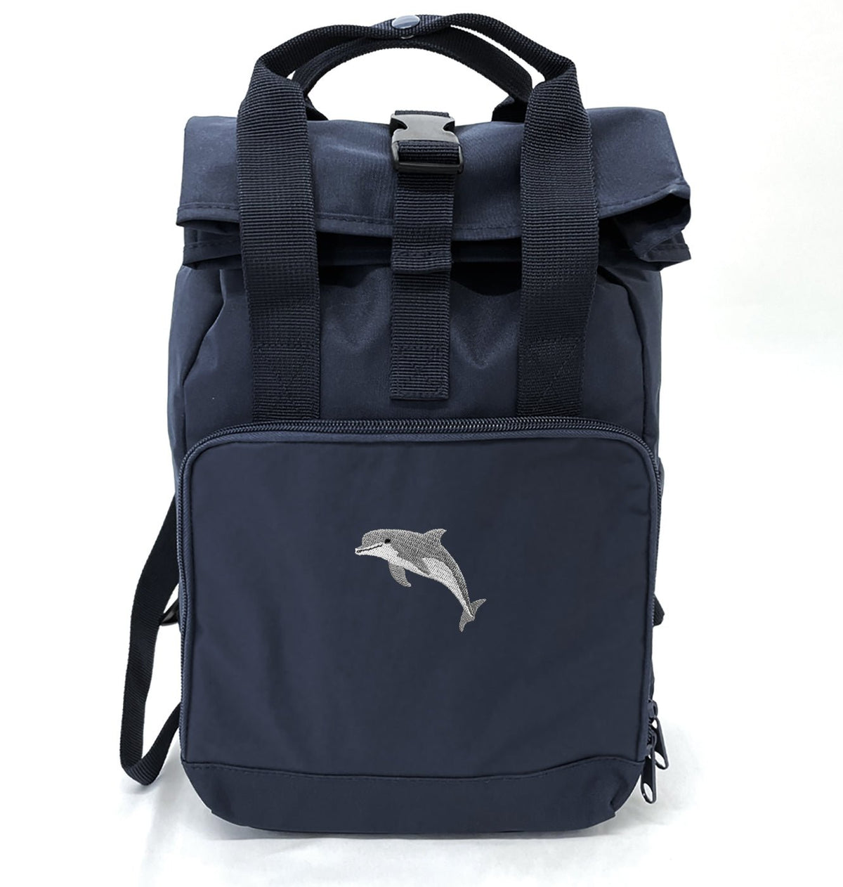 Dolphin Mini Roll - top Recycled Backpack - Blue Panda