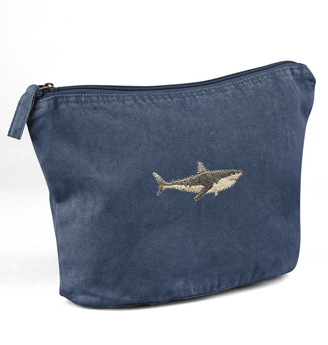 Great White Shark Recycled Cotton Accessory Pouch - Blue Panda