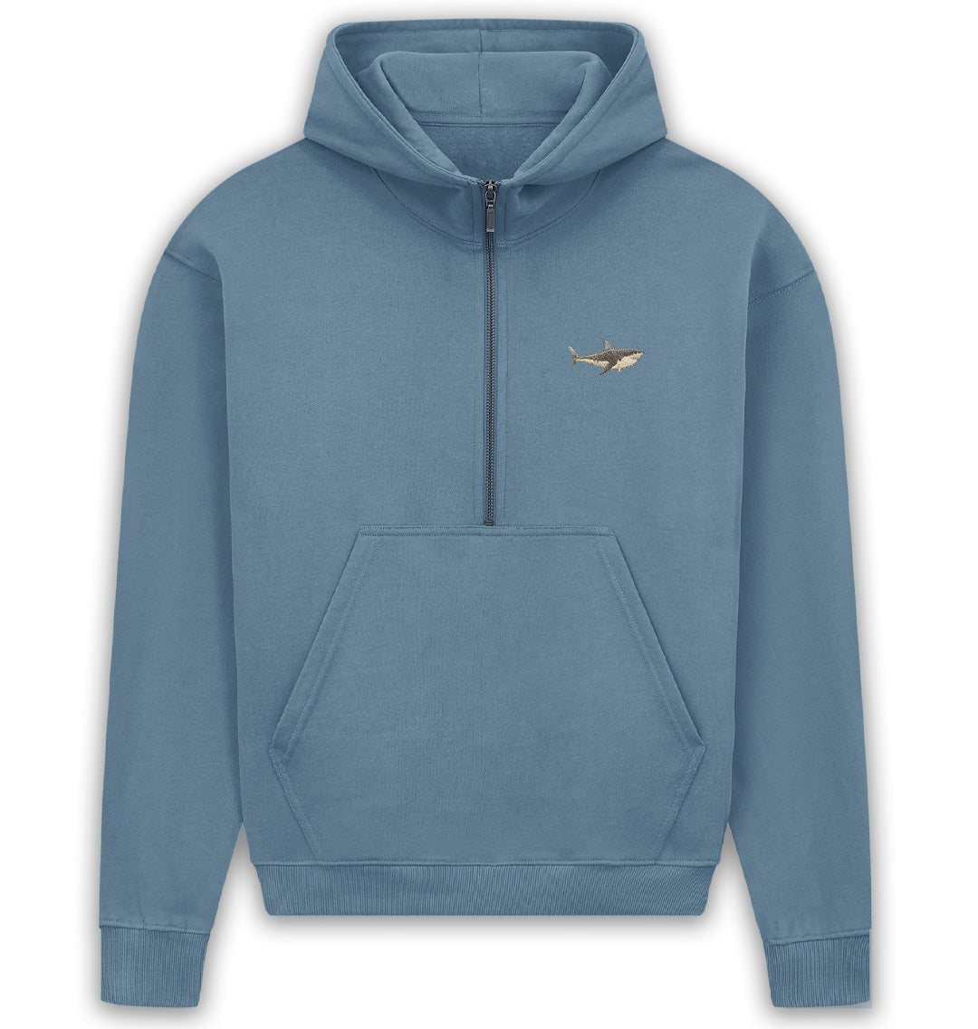 Great White Shark Womens Half - Zip Hoodie - Blue Panda