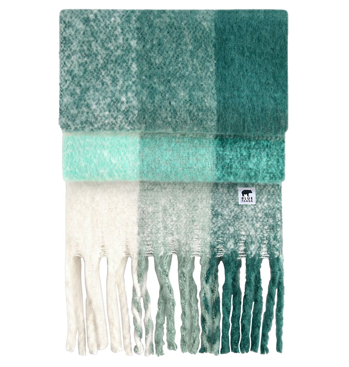 Green Check Fuzzy Blue Panda Scarf - Blue Panda