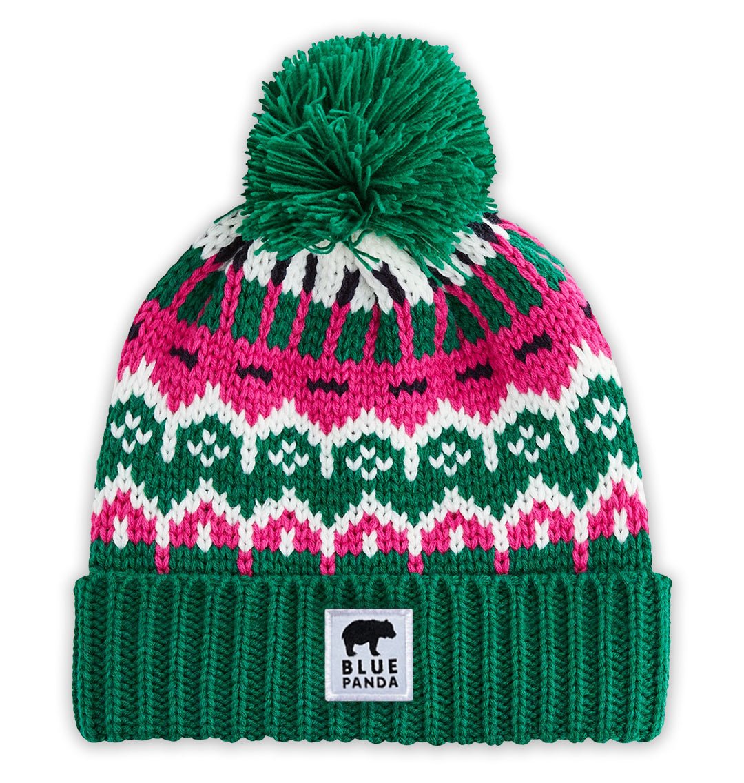 Green/Pink Alpine Bobble Hat - Blue Panda
