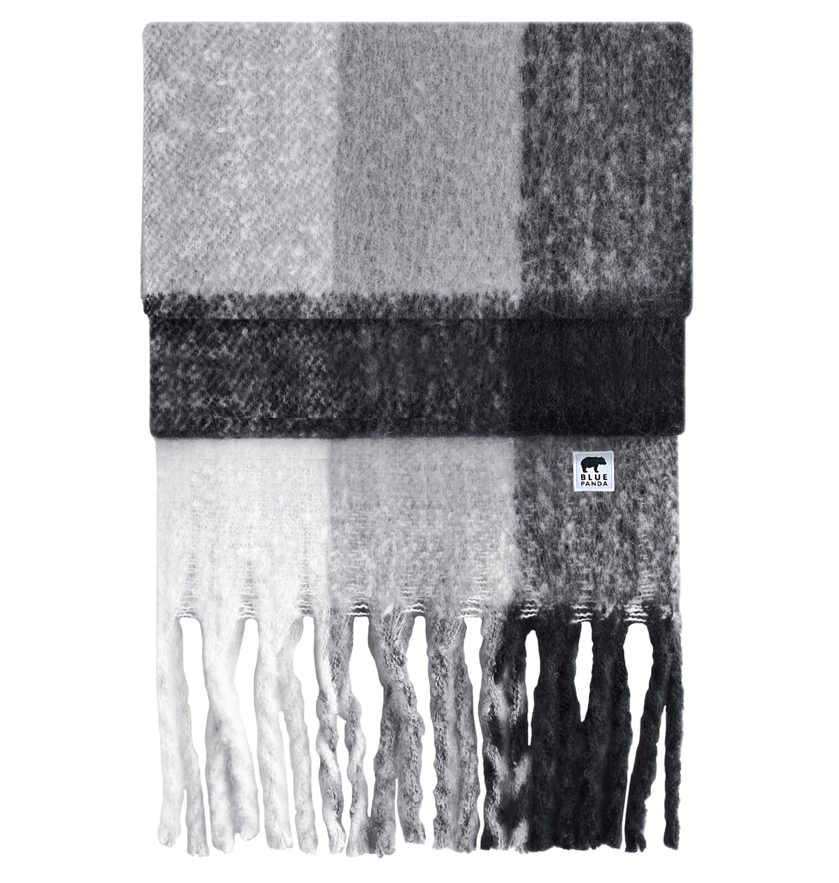 Grey Check Fuzzy Blue Panda Scarf - Blue Panda