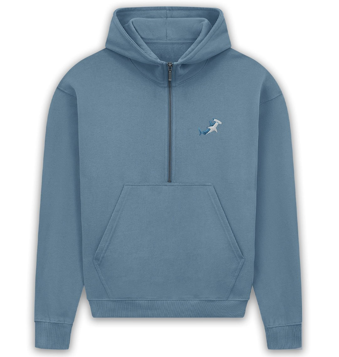 Hammerhead Shark Womens half - Zip Hoodie - Blue Panda