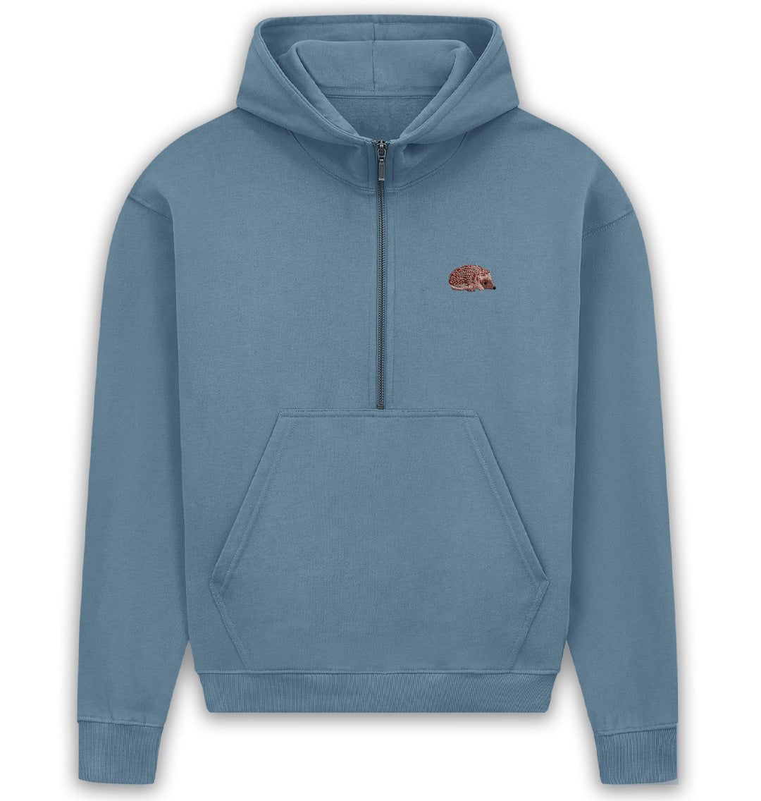 Hedgehog Womens Half - Zip Hoodie - Blue Panda
