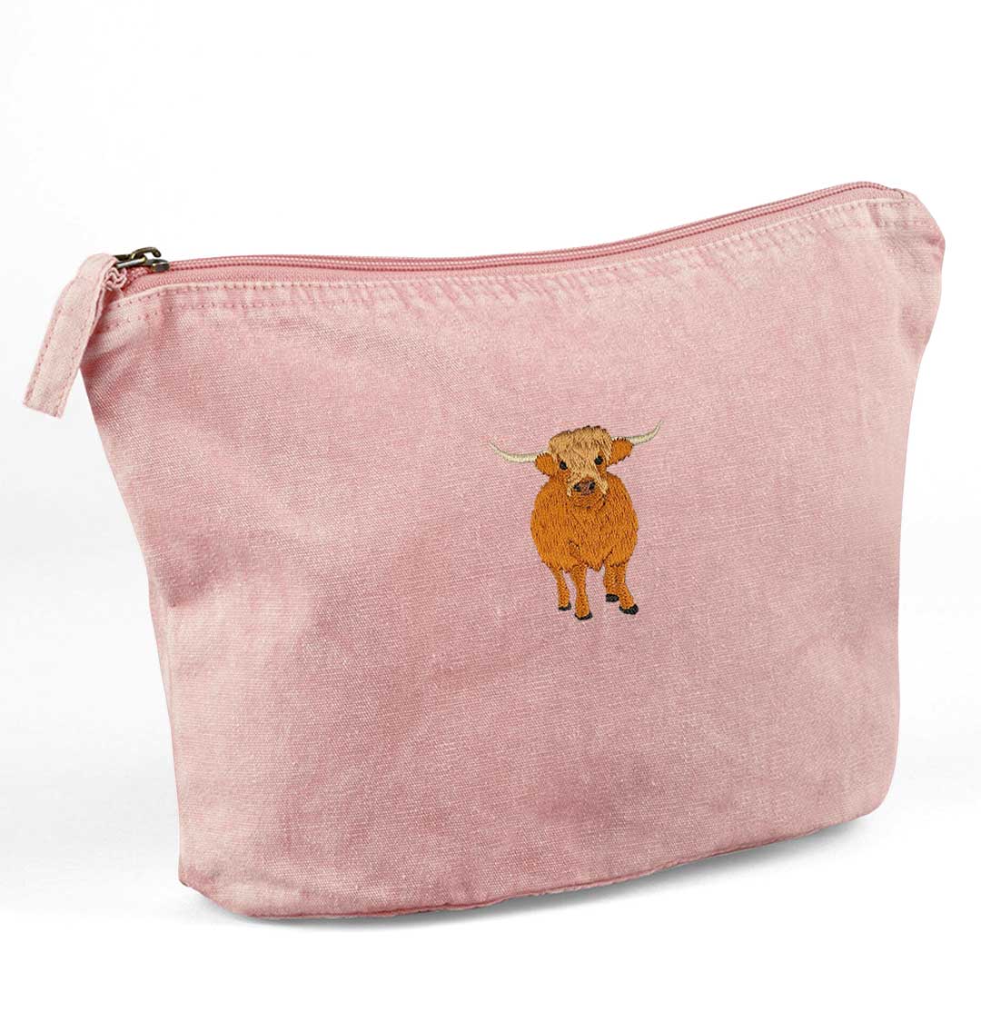 Highland Cow Recycled Cotton Accessory Pouch - Blue Panda