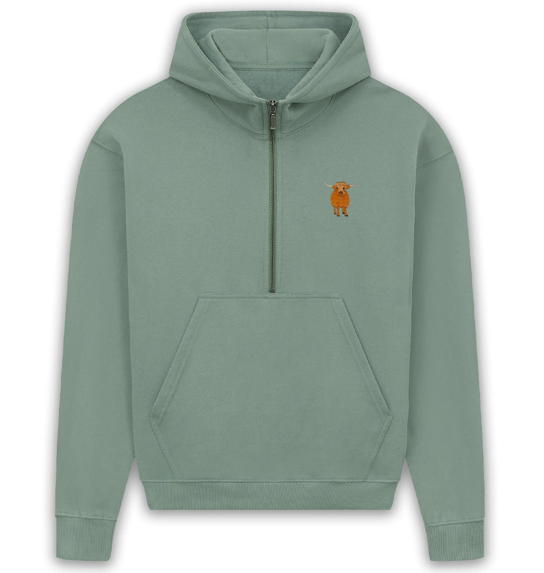 Highland Cow Womens Half - Zip Hoodie - Blue Panda