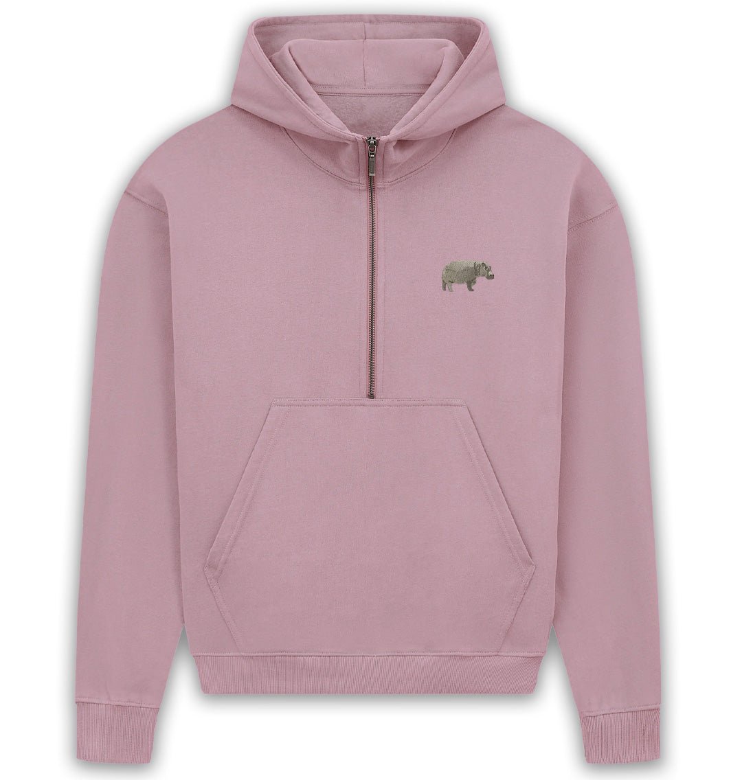 Hippo Womens Half - Zip Hoodie - Blue Panda