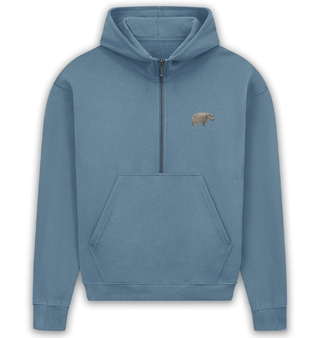 Hippo Womens Half - Zip Hoodie - Blue Panda