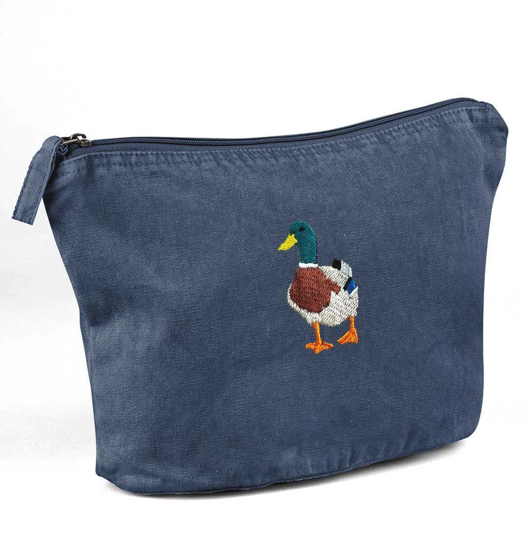 Mallard Duck Recycled Cotton Accessory Pouch - Blue Panda