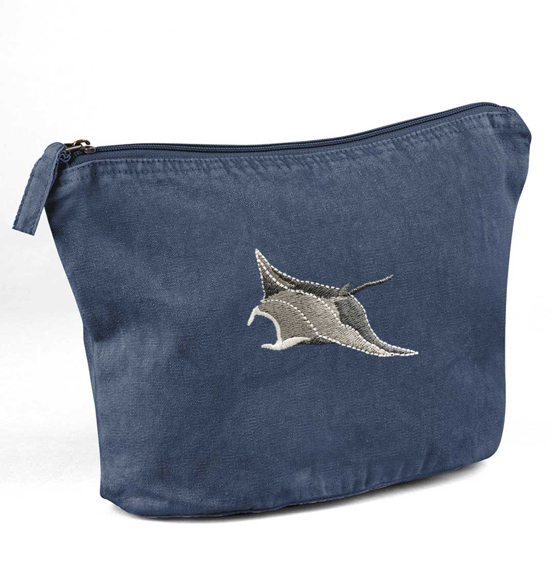 Manta Ray Recycled Cotton Accessory Pouch - Blue Panda