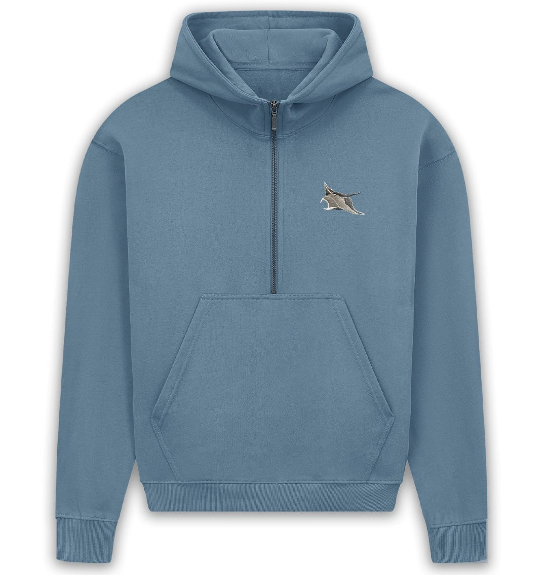 Manta Ray Womens Half - Zip Hoodie - Blue Panda