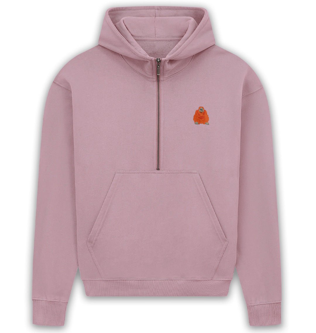 Orangutan Womens Half - Zip Hoodie - Blue Panda