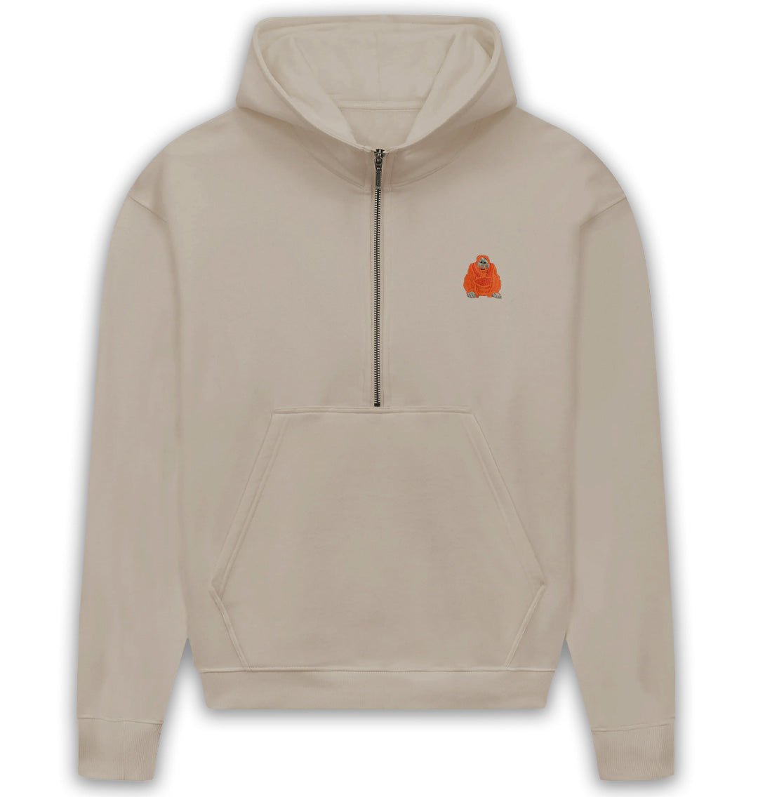 Orangutan Womens Half - Zip Hoodie - Blue Panda