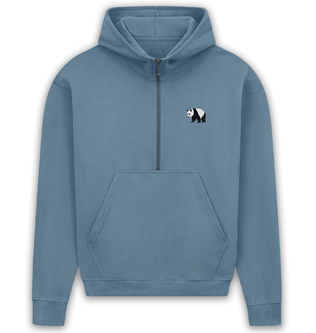 Panda Womens Half - Zip Hoodie - Blue Panda