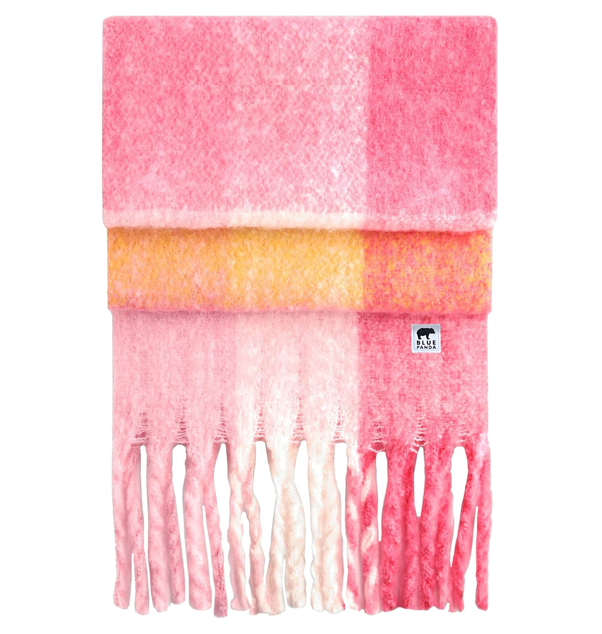 Pink Check Fuzzy Blue Panda Scarf - Blue Panda