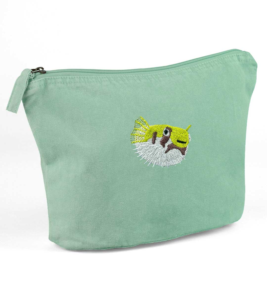 Pufferfish Recycled Cotton Accessory Pouch - Blue Panda