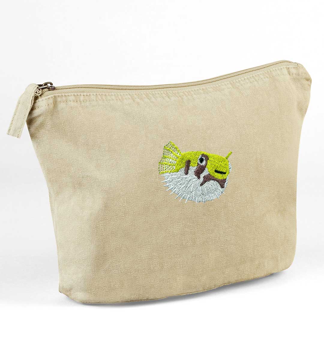 Pufferfish Recycled Cotton Accessory Pouch - Blue Panda