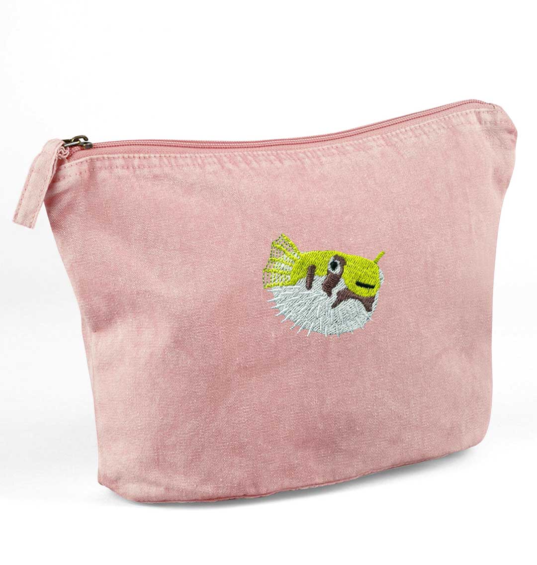 Pufferfish Recycled Cotton Accessory Pouch - Blue Panda