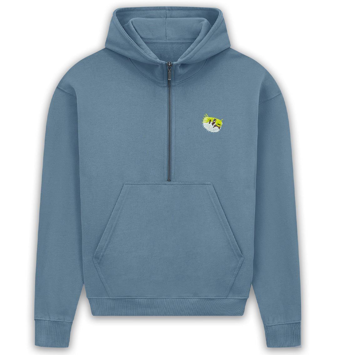Pufferfish Womens Half - Zip Hoodie - Blue Panda